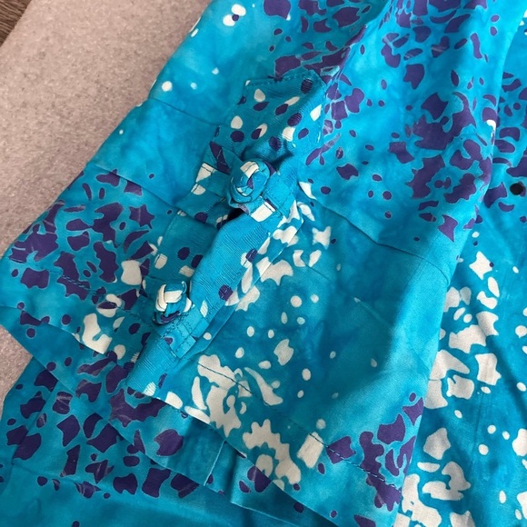 [1X/PTP:25”]Blue Sky Blue Patterned Button-Up Mid Sleeve Rayon Shirt Blouse - Picture 4 of 8